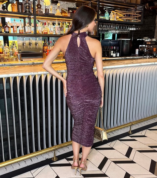 AX Paris Women's Dark Purple Sparkle Halter Neck Midi Dress AX Paris New Look - 3