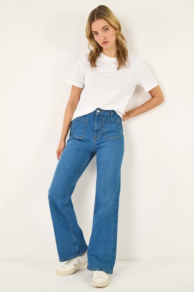 Dusk Dusk Women's Front Pocket Bootcut Jeans in Mid Blue - 2