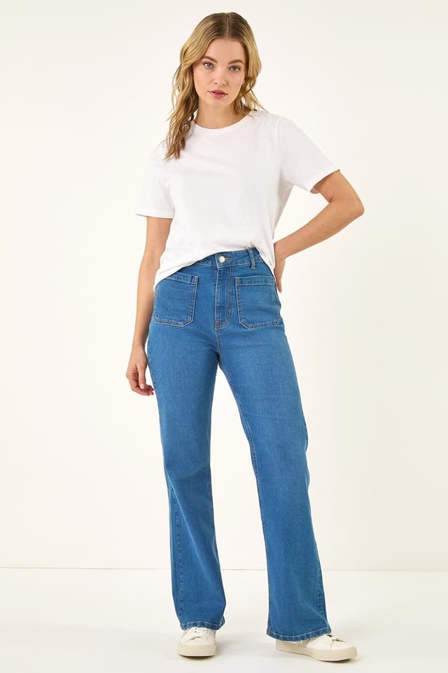 Dusk Dusk Women's Front Pocket Bootcut Jeans in Mid Blue - 3