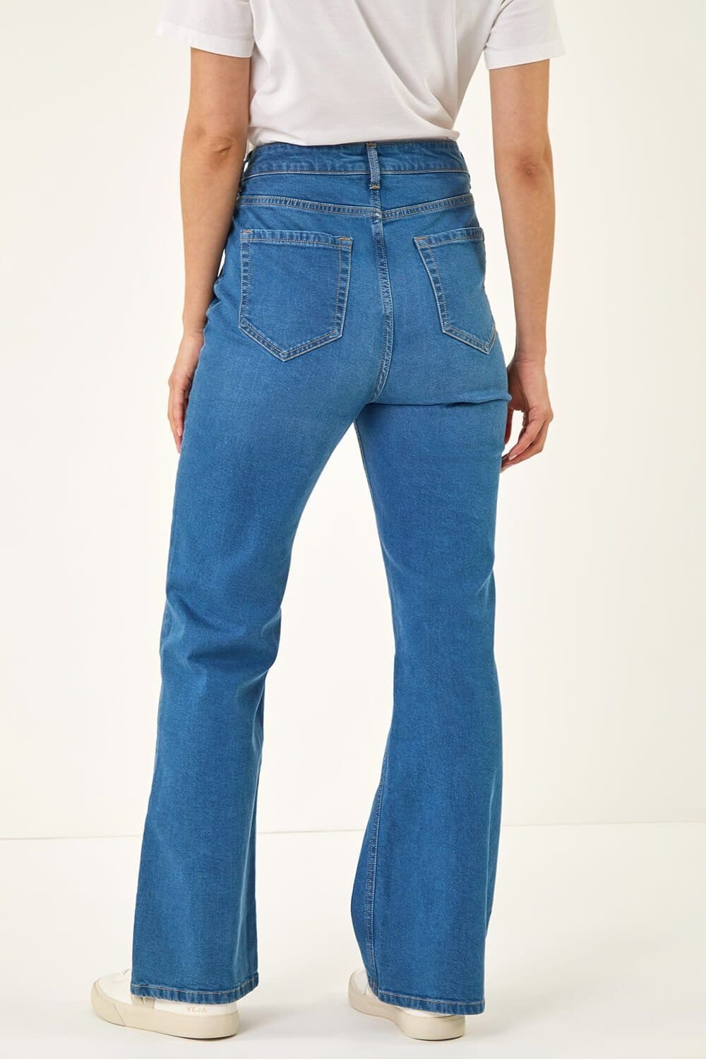Dusk Dusk Women's Front Pocket Bootcut Jeans in Mid Blue - 4