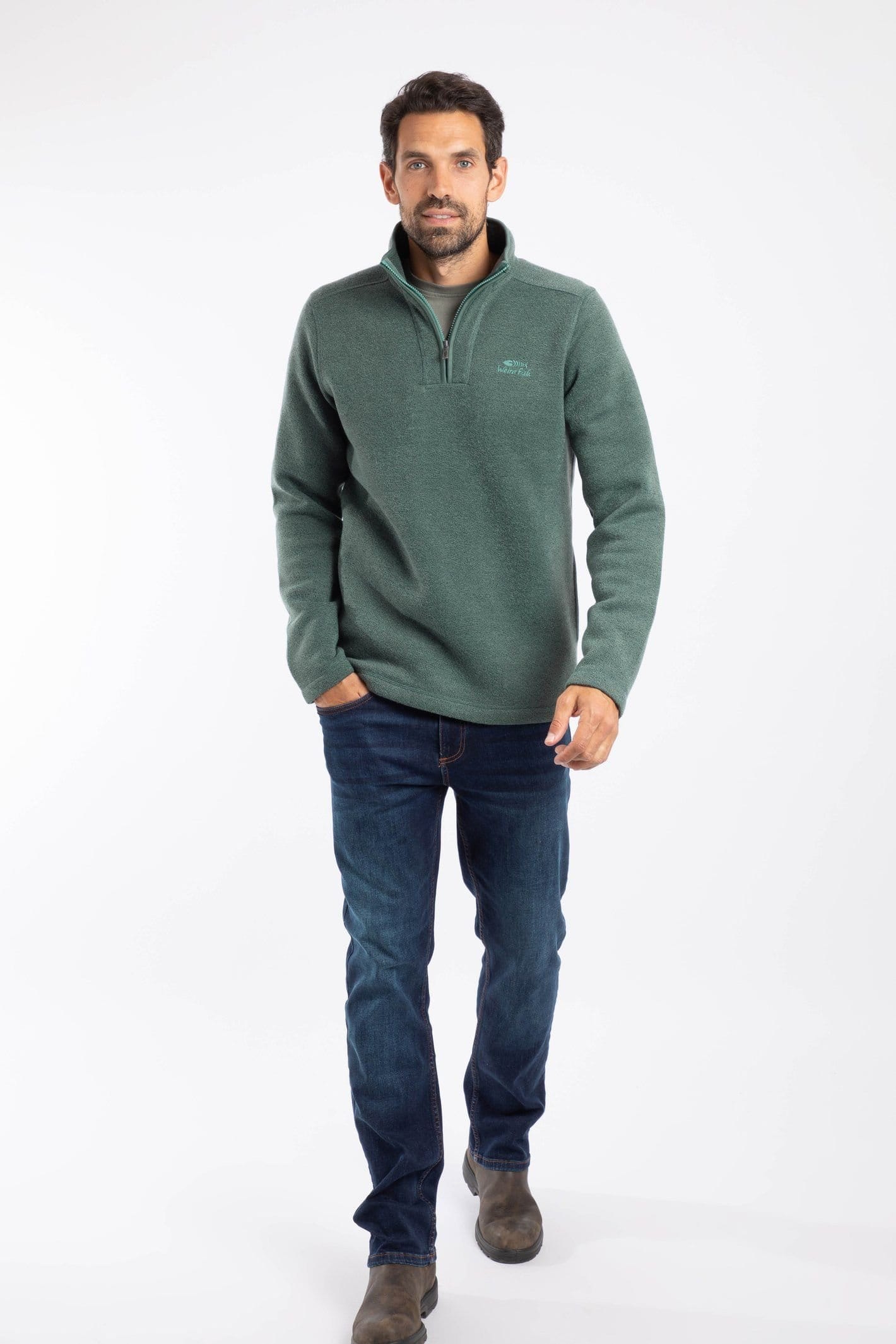 Weird Fish Weird Fish Men's Stowe 1/4 Zip Soft Knit Fleece in Dark Green - 4