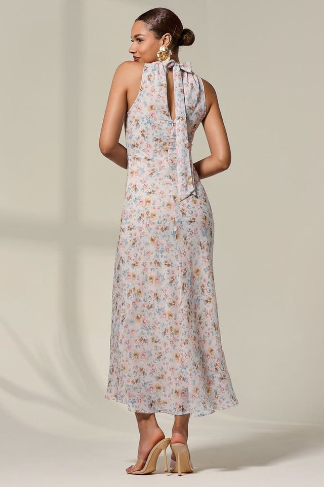 Jolie Moi Jolie Moi Women's Sleeveless Chiffon Halterneck Midaxi Dre in Light Beige - 2