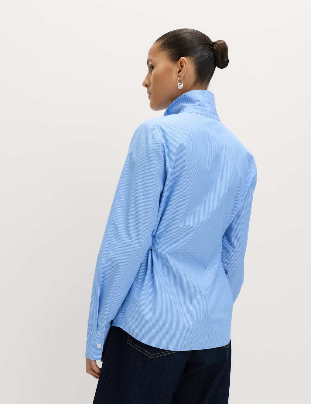 Marks & Spencer M&S Pure Cotton Striped Button Detail Shirt Blue Mix - 4