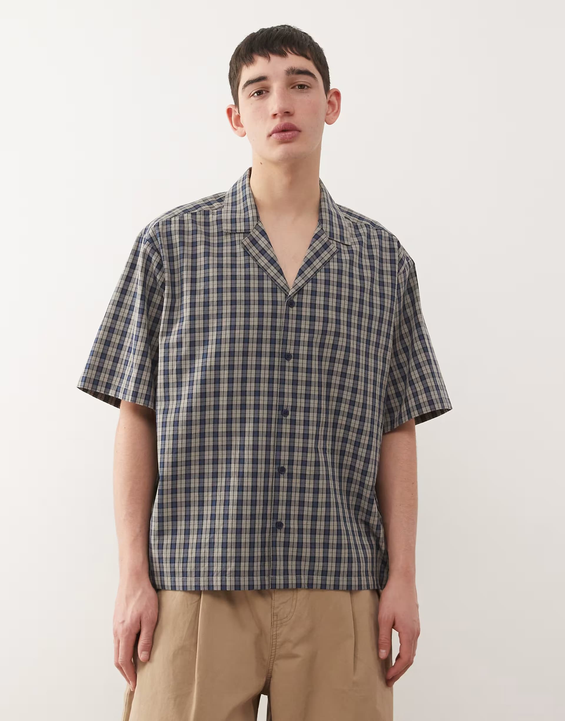 ASOS ASOS Blue & Grey Check Boxy Short Sleeve Shirt