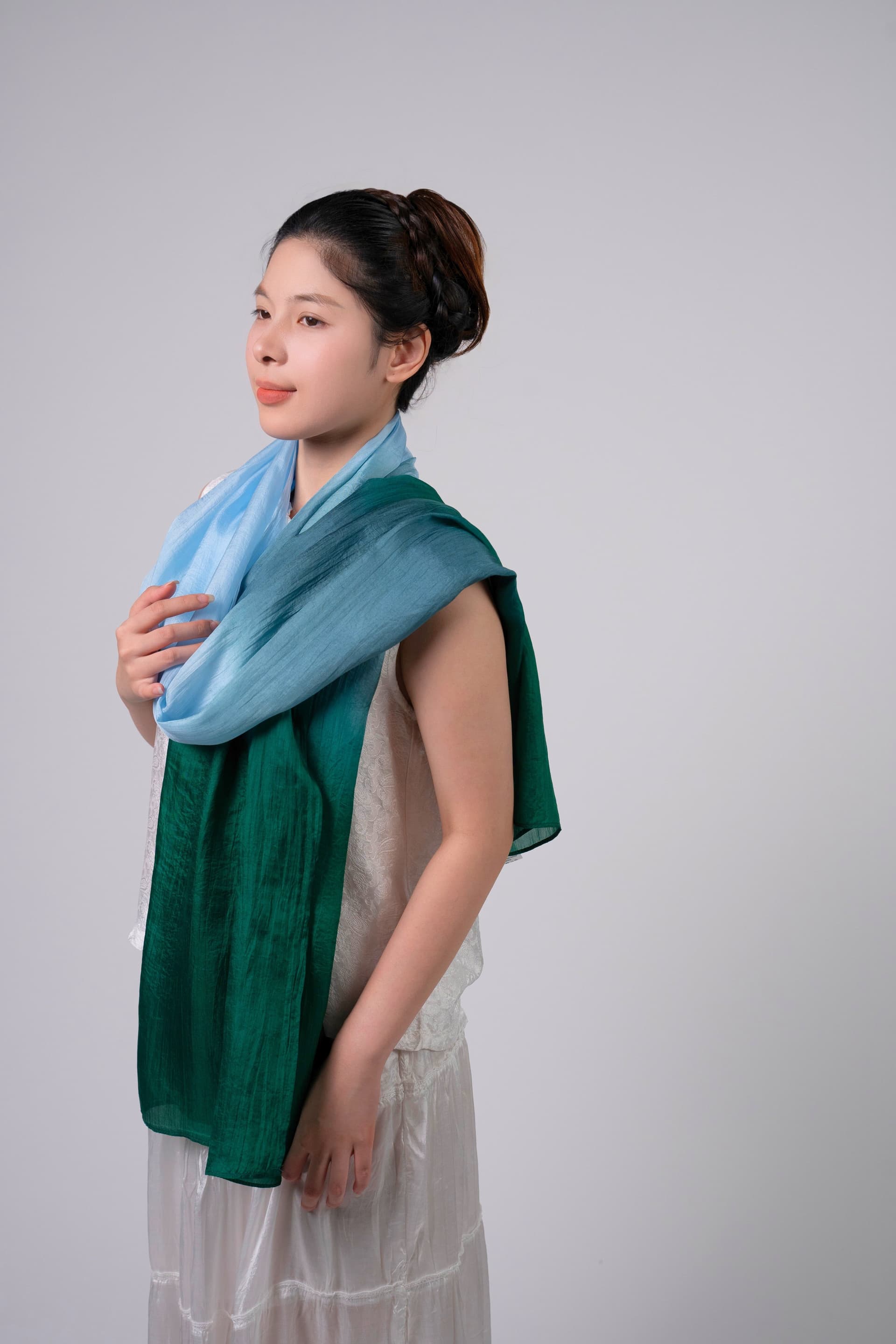 Silk and Bears Silk and Bears Emerald to Sky Blue Ombre Silk Scarf