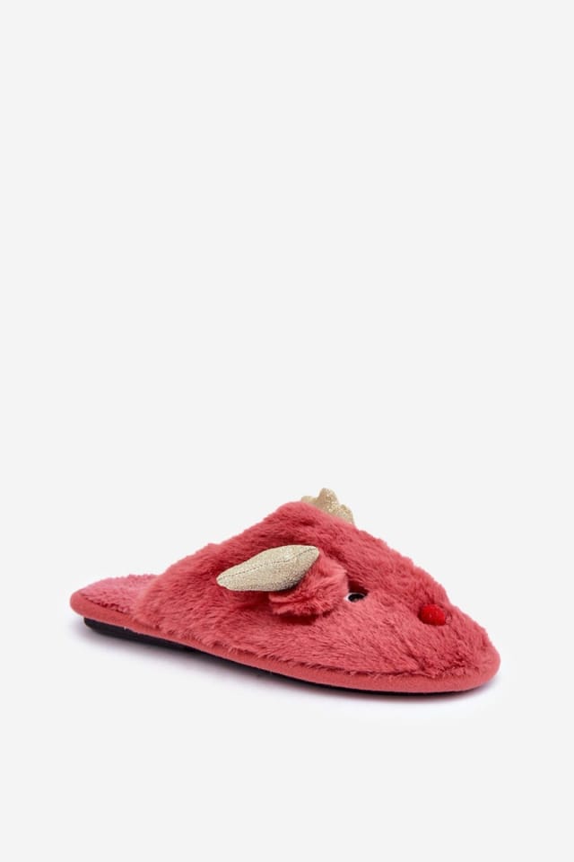Love Lace Love Lace Women's Charming Fur Reindeer Motif Slippers for Cozy Winter Evenings in Red - 2