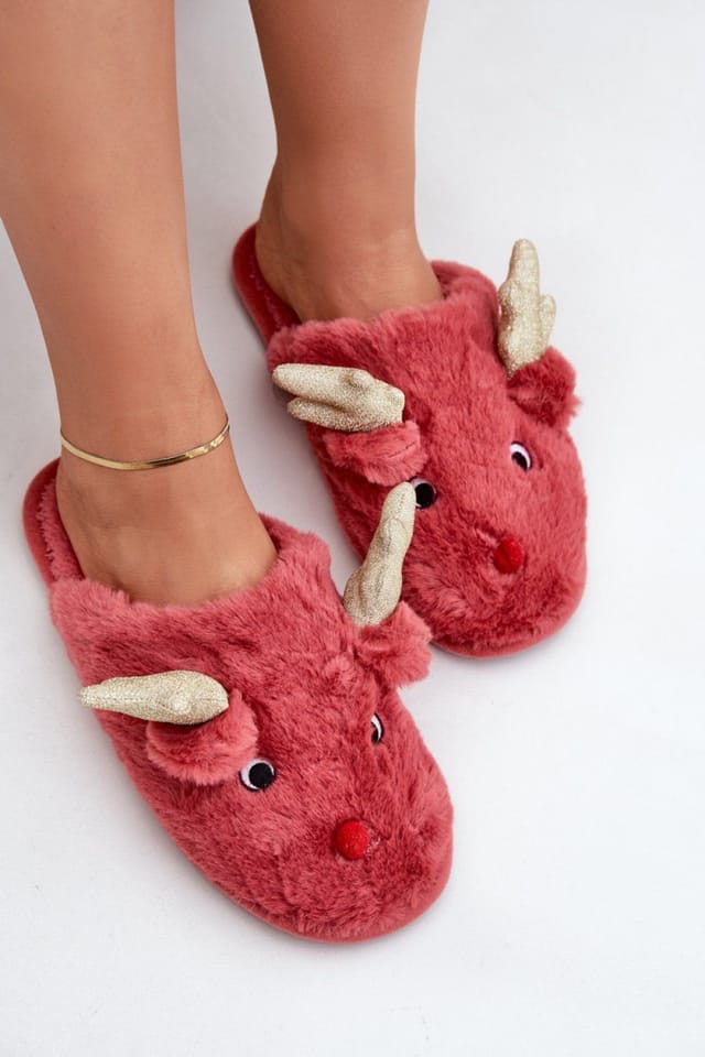Love Lace Love Lace Women's Charming Fur Reindeer Motif Slippers for Cozy Winter Evenings in Red - 3
