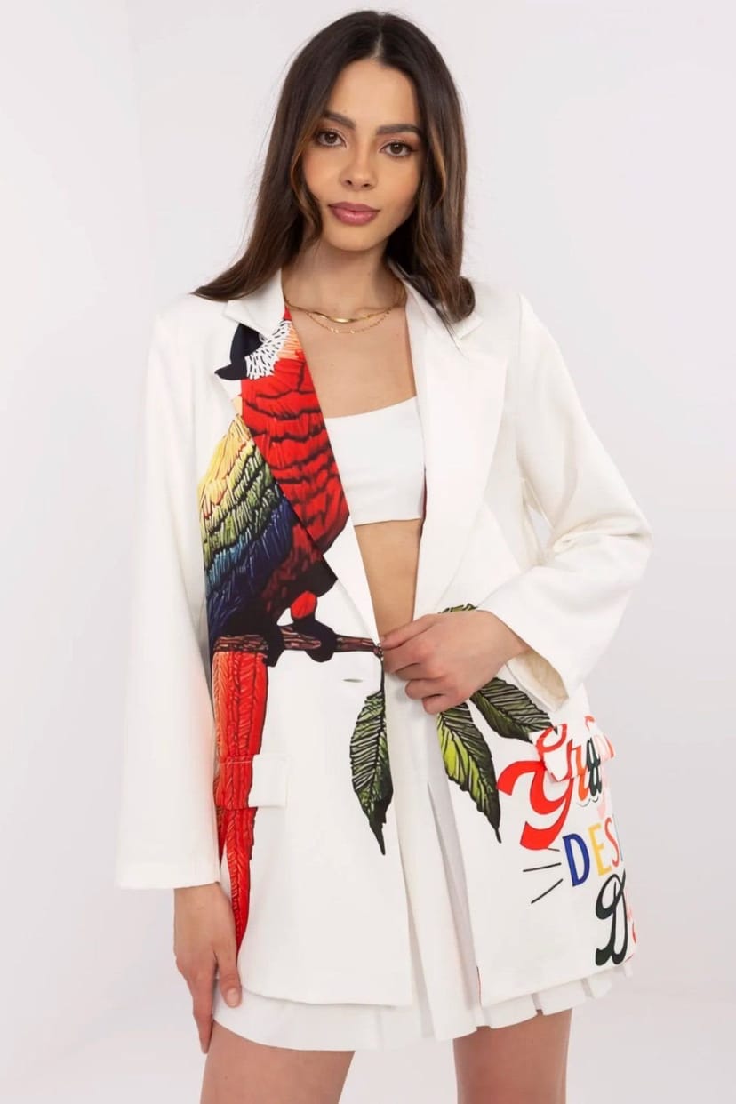 Love Lace Love Lace Women's Casual Printed Viscose Polyester Blazer in White - 1