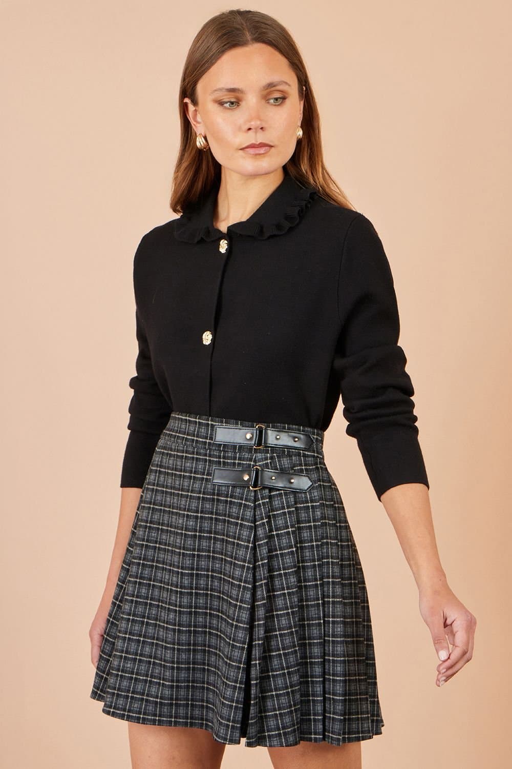Yumi Yumi Women's Check Pleated Mini Skirt in Black