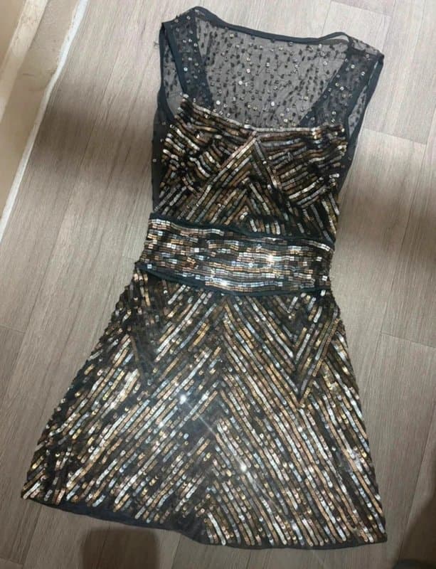ASOS ASOS Luxe Black & Gold Mini Sequi Dress