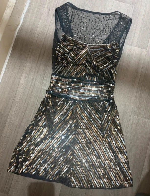 ASOS Luxe Black & Gold Mini Sequi Dress