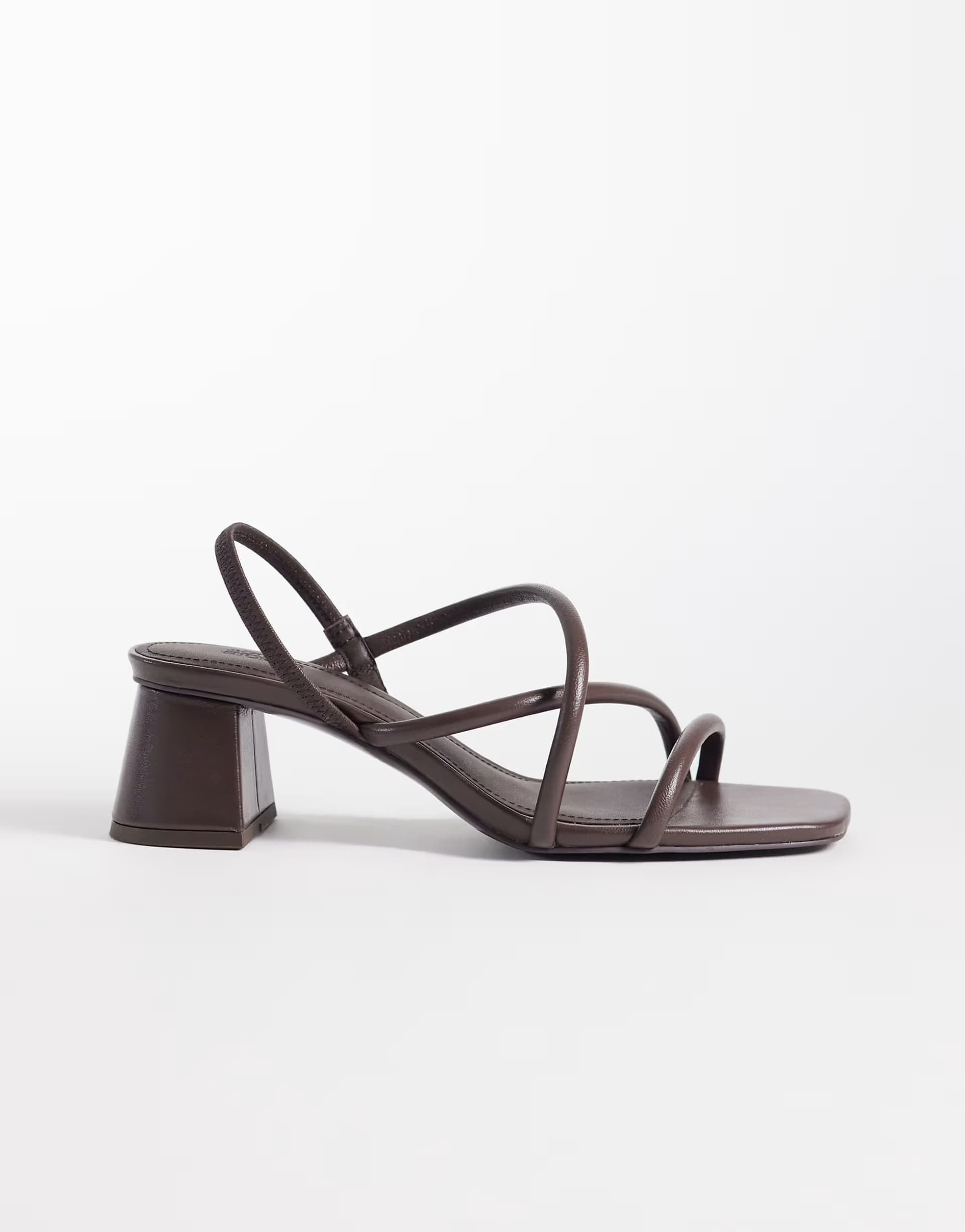 ASOS & Other Stories pure leather heeled strappy twist open toe sandals in dark brown