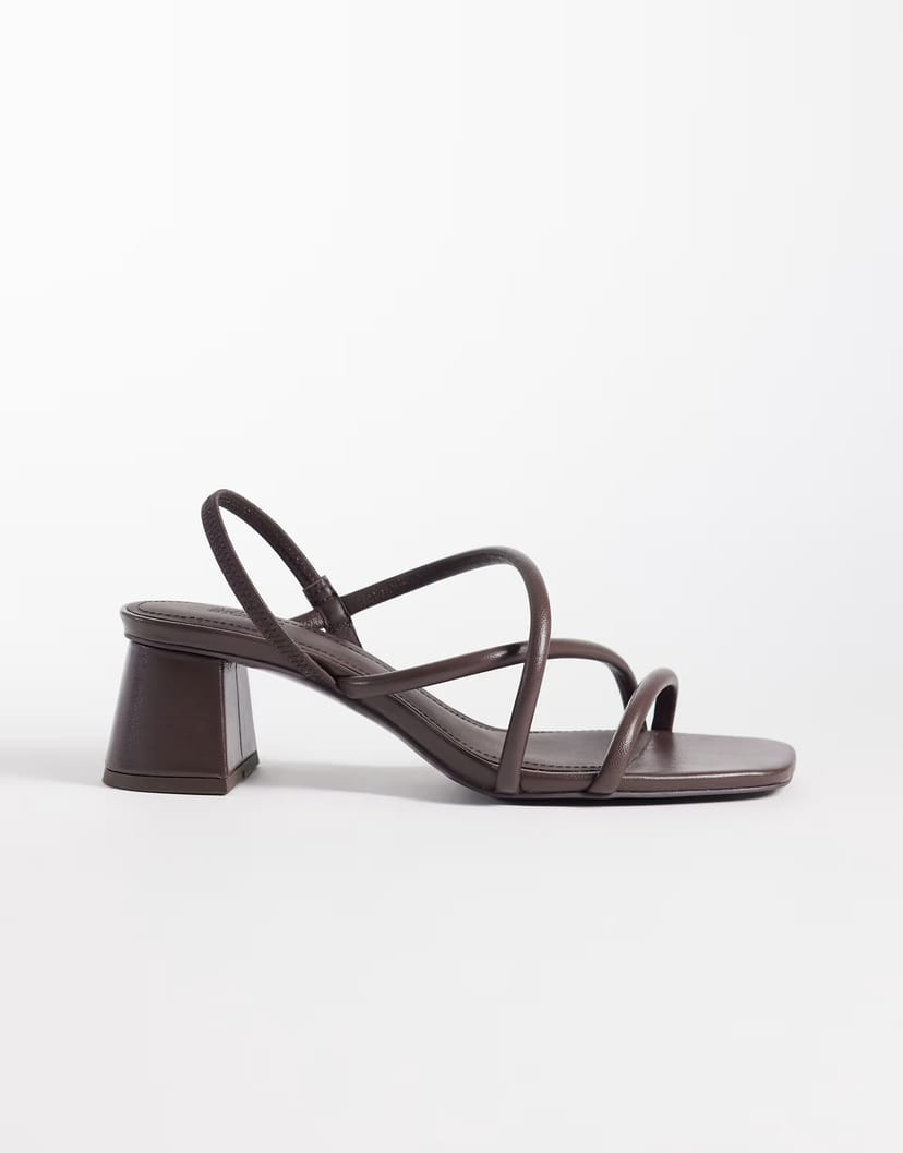ASOS & Other Stories pure leather heeled strappy twist open toe sandals in dark brown - 1