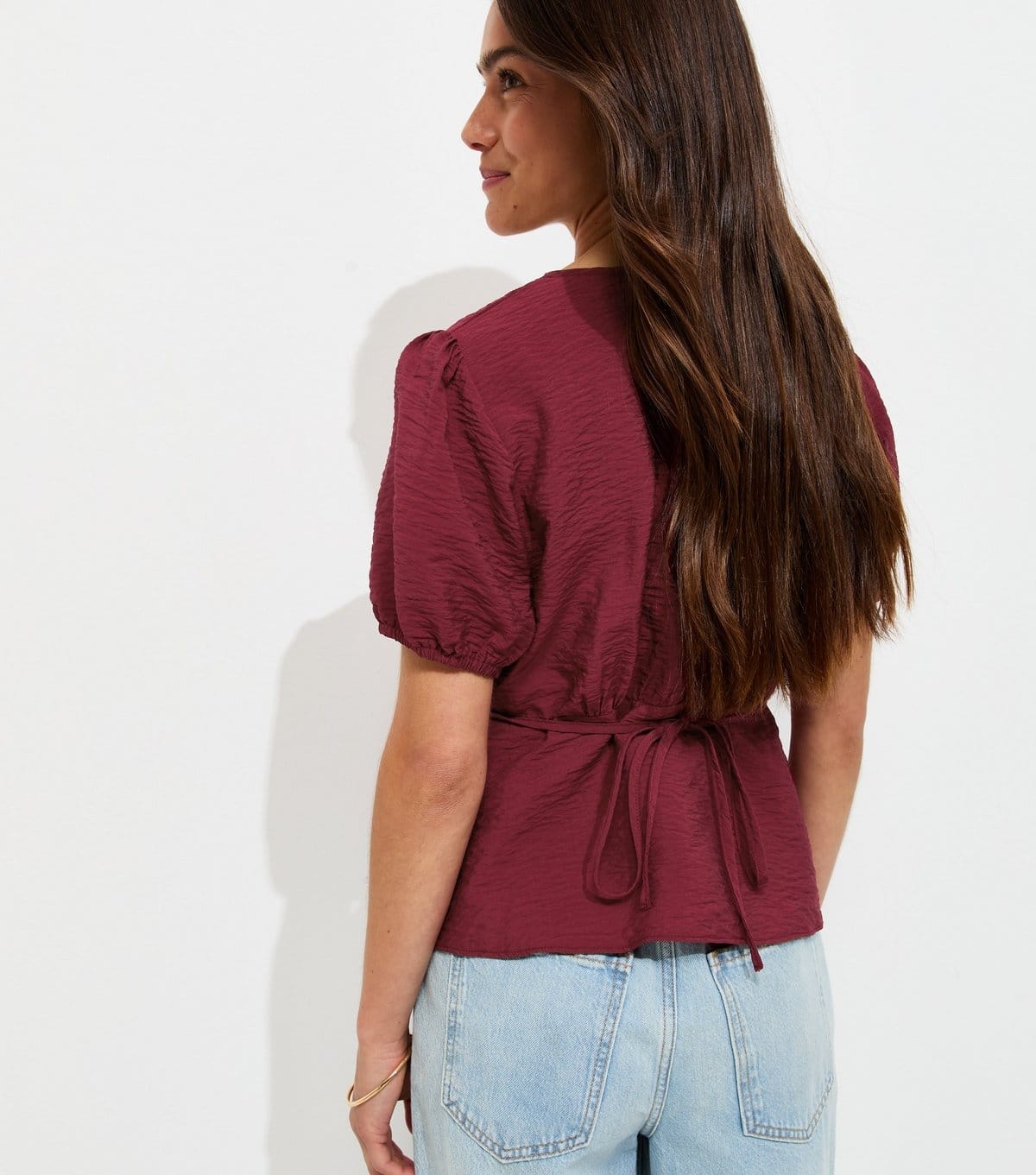New Look Women's Petite Dark Burgundy Lace Trim Faux Button Tea Blouse New Look - 4