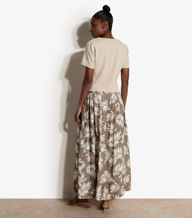 Apricot Women's Light Brown Pleated Leaf Print Wide Leg Trousers Apricot New Look - 3