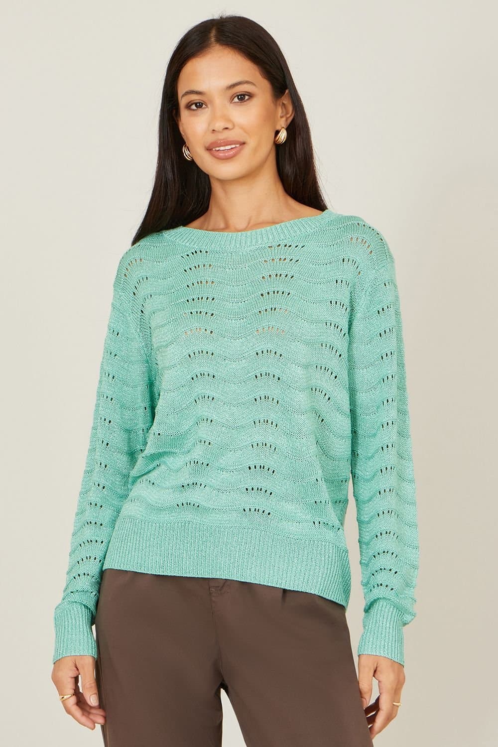 Yumi Yumi Women's Aqua Wave Metallic Thread Relaxed Jumper