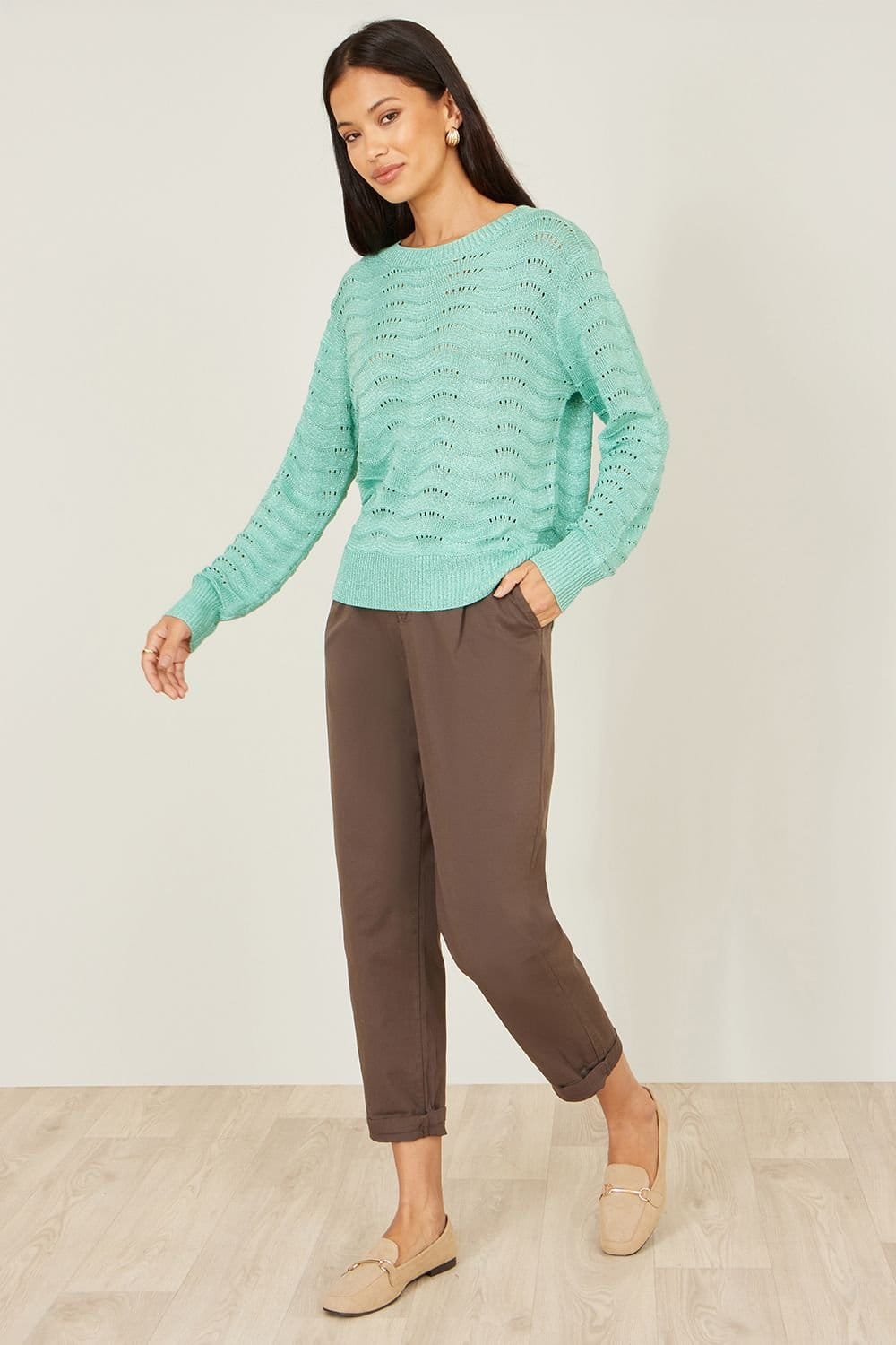 Yumi Yumi Women's Aqua Wave Metallic Thread Relaxed Jumper - 4