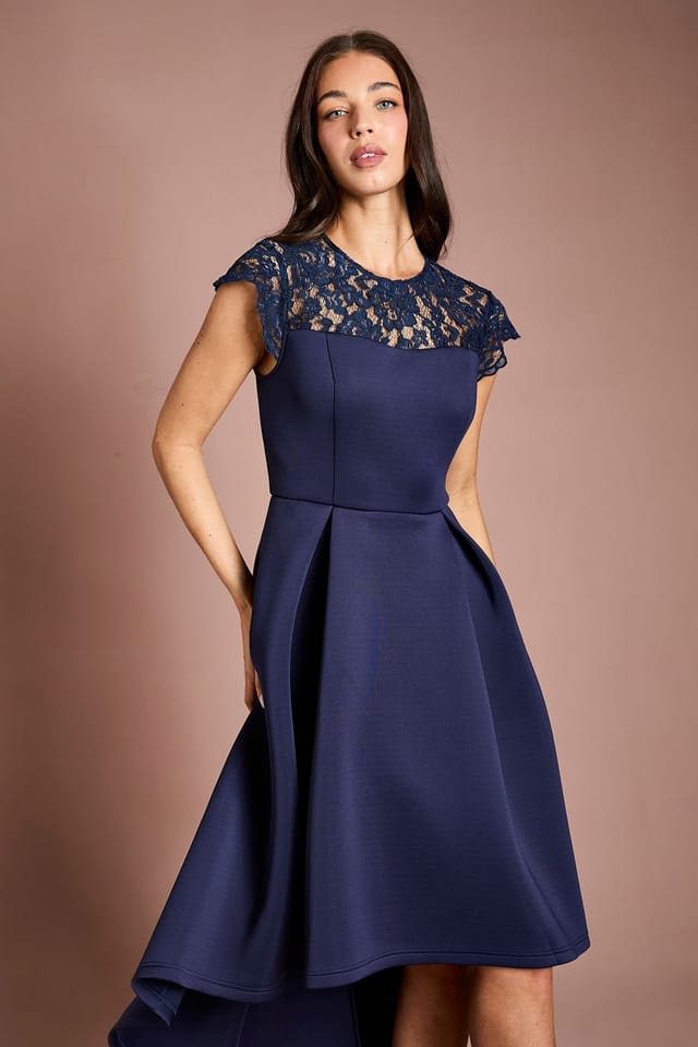 Coast Coast Women's Lace Top Scuba Skirt Occasion Dress in Navy - 2