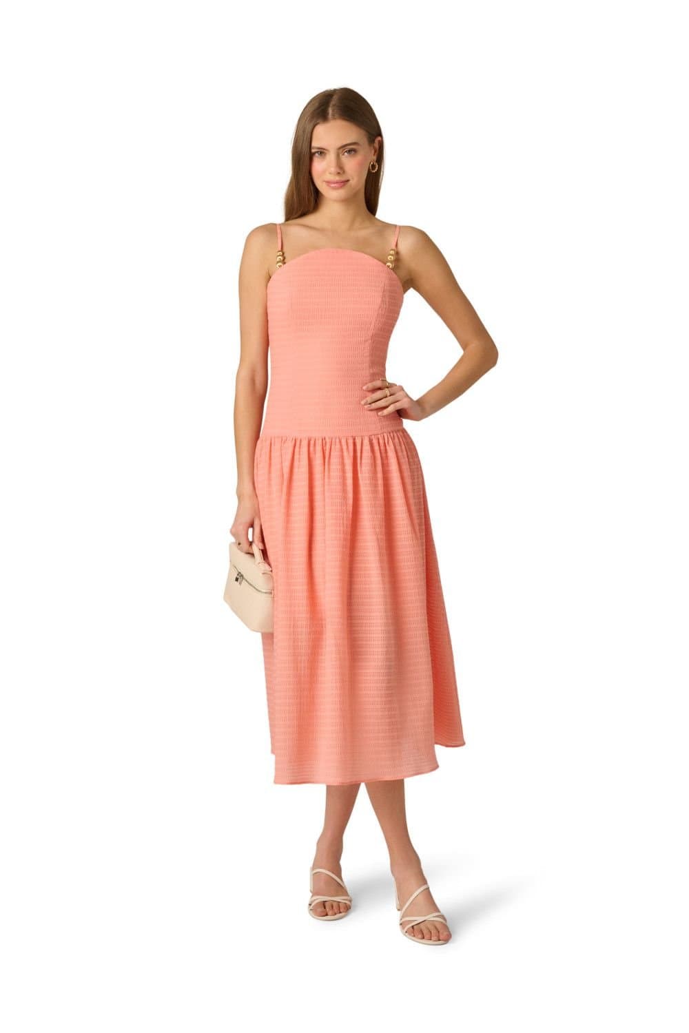 Adrianna Papell Adrianna Papell Women's Seersucker Midi Dress in Coral