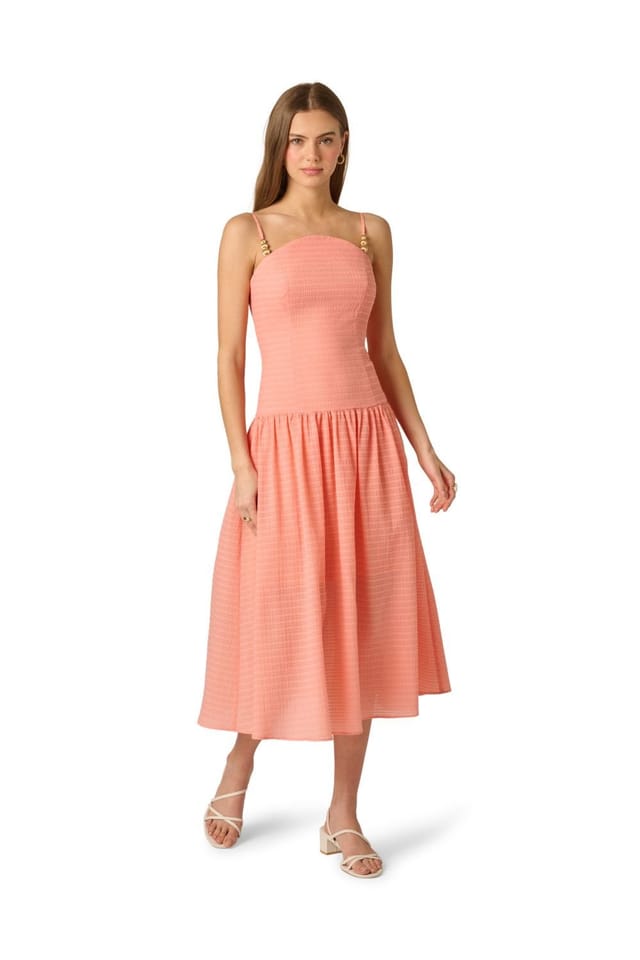 Adrianna Papell Adrianna Papell Women's Seersucker Midi Dress in Coral - 2