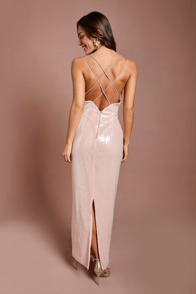 Coast Coast Women's Floral Applique Sequin Maxi Dress in Blush - 3