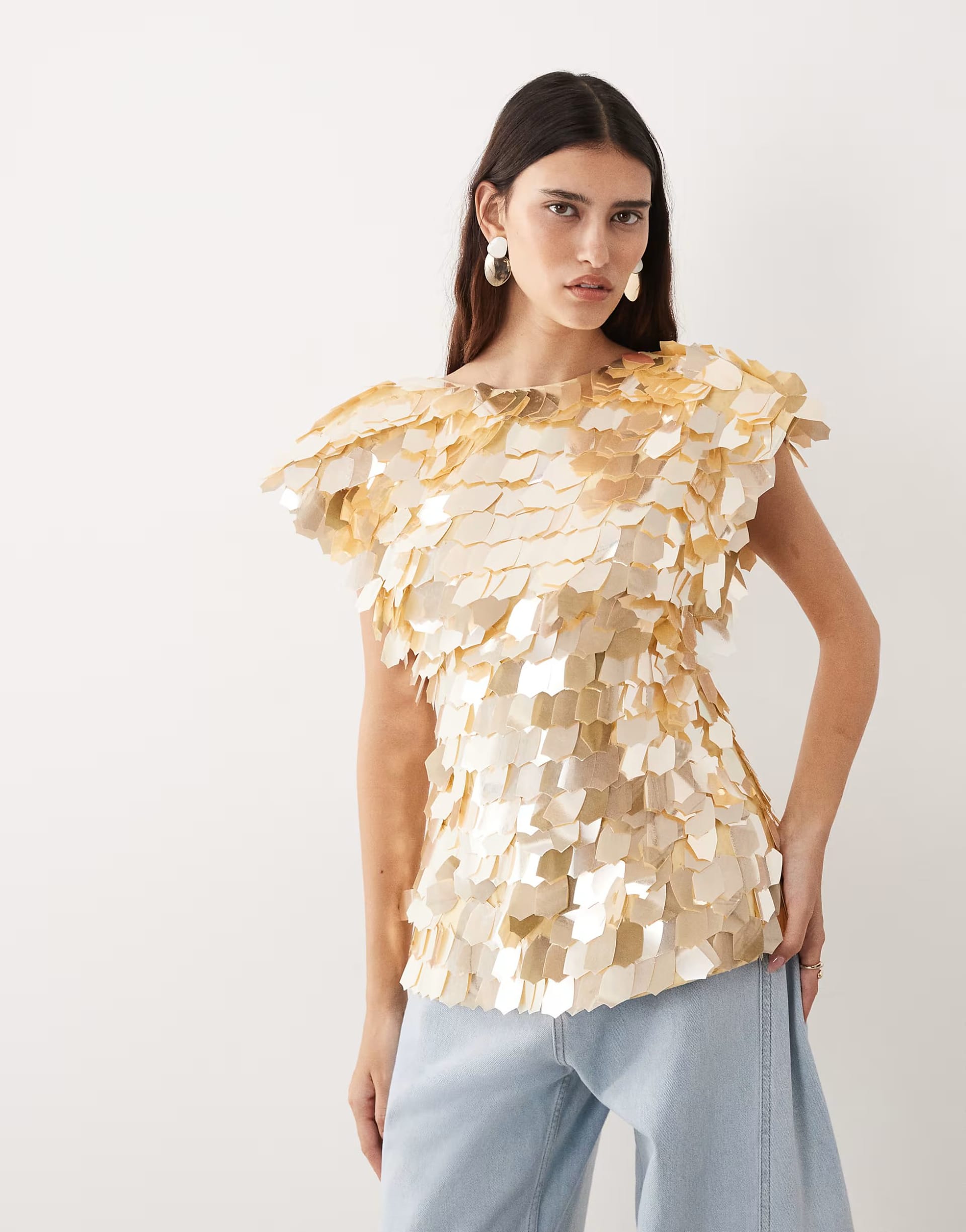 ASOS Gold Embellished Bardot Top