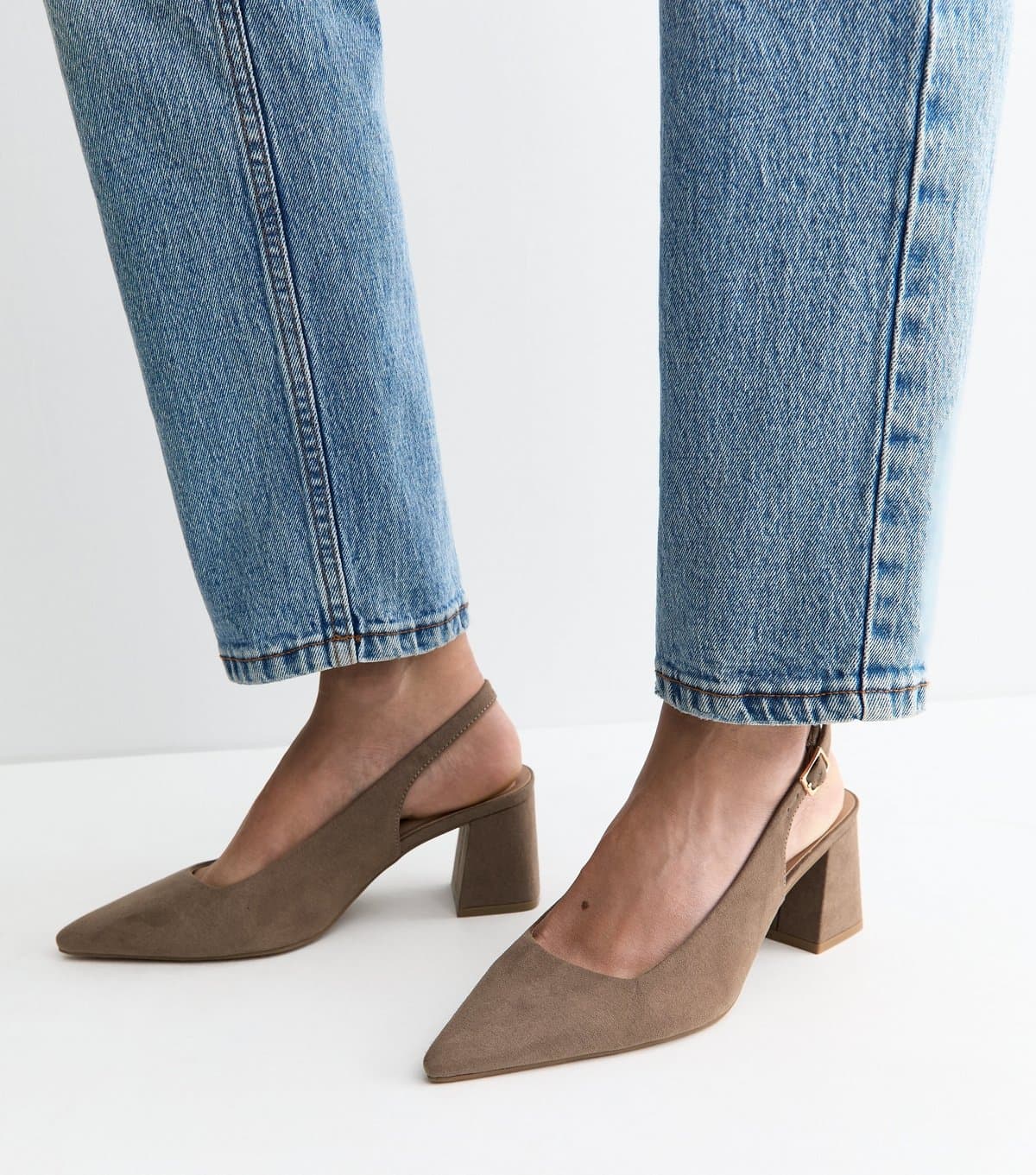 New Look Women's Wide Fit Mink Faux Suede Block Heel Slingback Pumps Vegan New Look