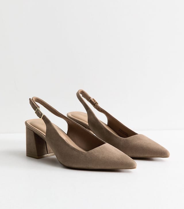 New Look Women's Wide Fit Mink Faux Suede Block Heel Slingback Pumps Vegan New Look - 2