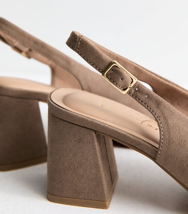 New Look Women's Wide Fit Mink Faux Suede Block Heel Slingback Pumps Vegan New Look - 3