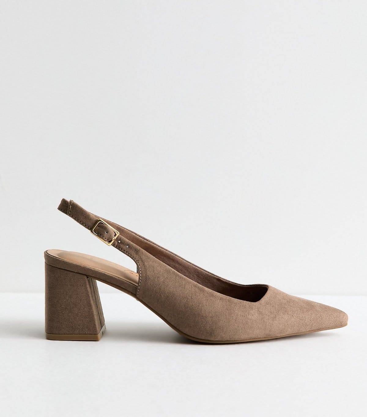 New Look Women's Wide Fit Mink Faux Suede Block Heel Slingback Pumps Vegan New Look - 4