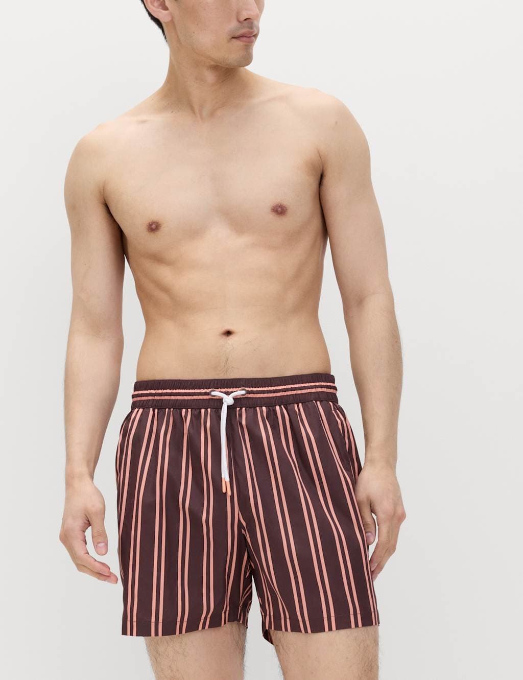 Marks & Spencer M&S Quick Dry Striped Swim Shorts Chestnut