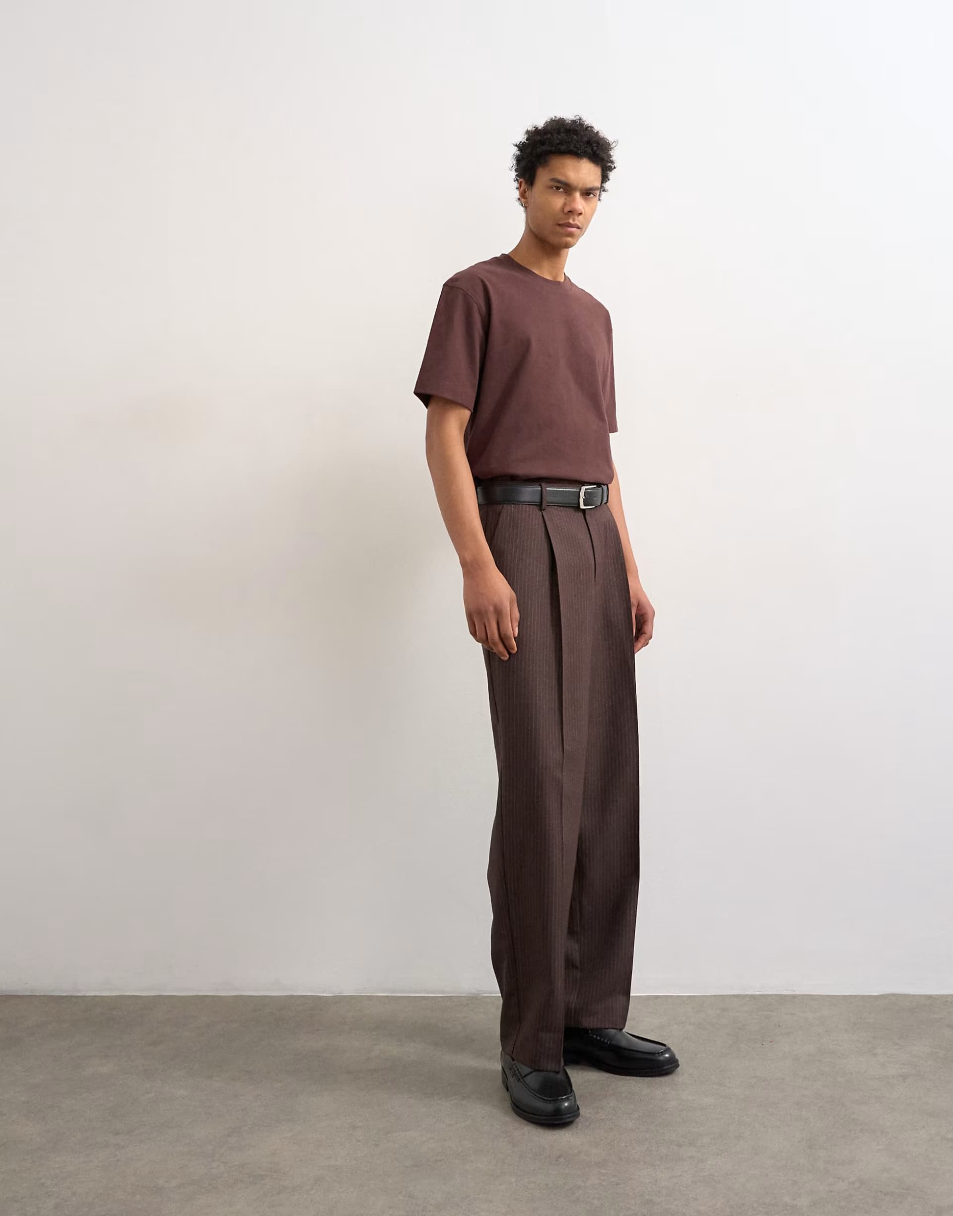 ASOS Topman wide leg pinstripe trousers in brown