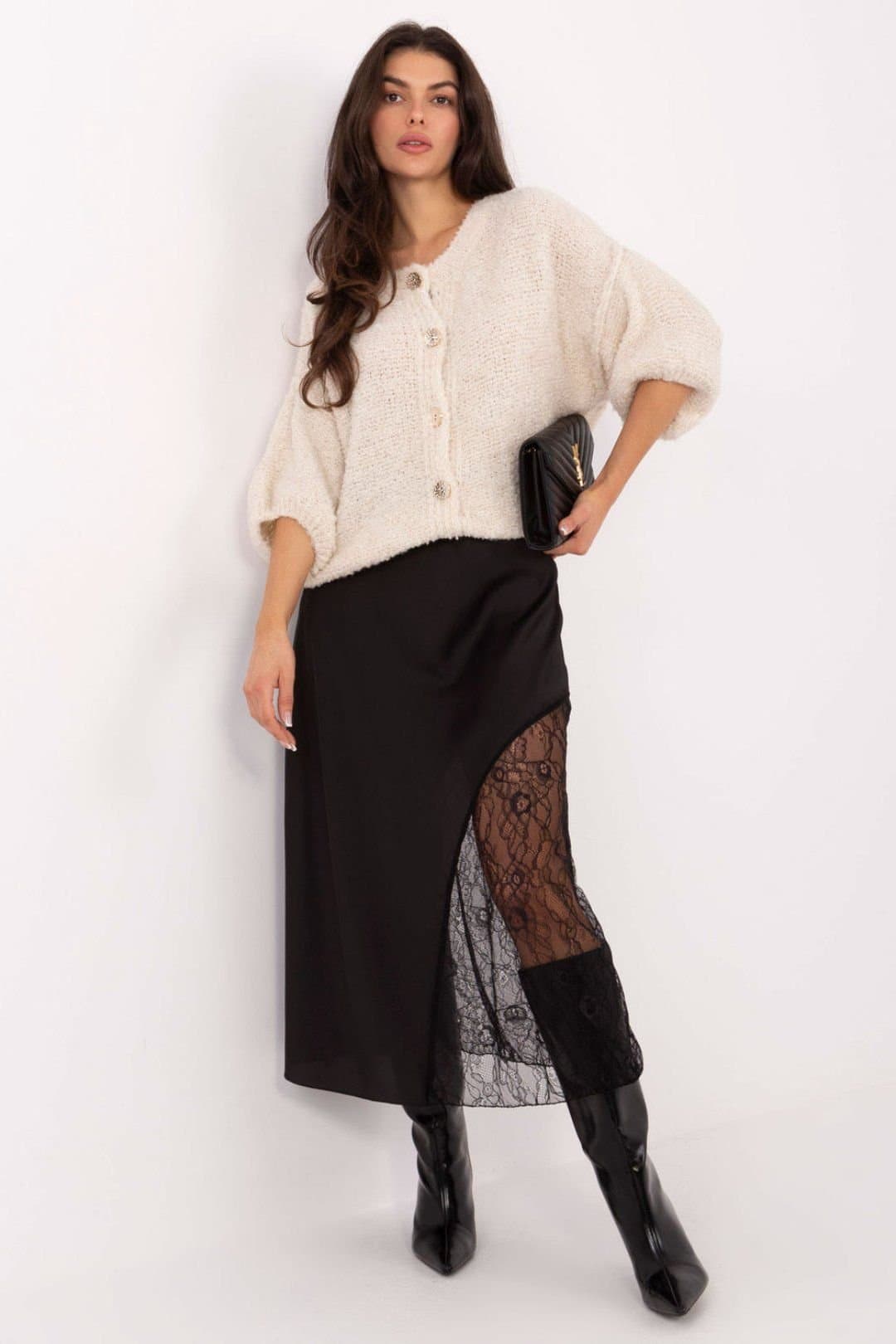 Love Lace Love Lace Black Lace Insert Flared Midi Skirt