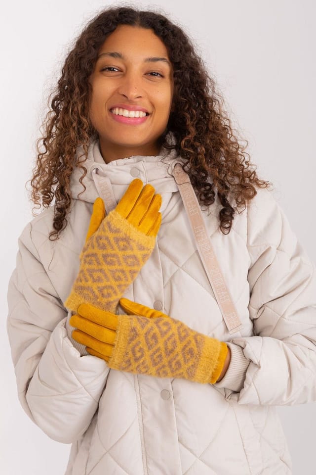Love Lace Love Lace Women's Smooth Embroidered Flower Touchscreen Insulated Pull Off-Knit Gloves in Yellow - 2