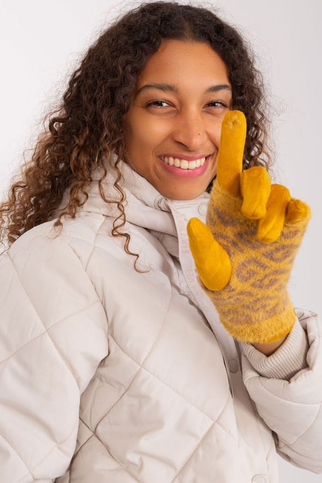 Love Lace Love Lace Women's Smooth Embroidered Flower Touchscreen Insulated Pull Off-Knit Gloves in Yellow - 3