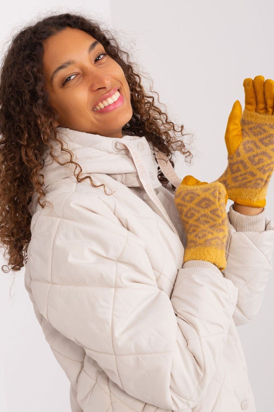 Love Lace Love Lace Women's Smooth Embroidered Flower Touchscreen Insulated Pull Off-Knit Gloves in Yellow - 4