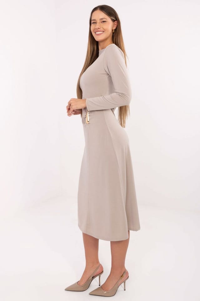 Love Lace Love Lace Women's Elegant Midi Dress with Embellished Detail Sleeves in Beige - 2