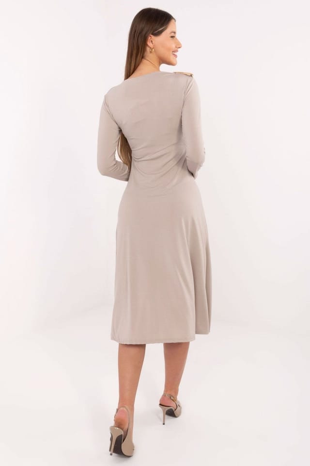 Love Lace Love Lace Women's Elegant Midi Dress with Embellished Detail Sleeves in Beige - 3