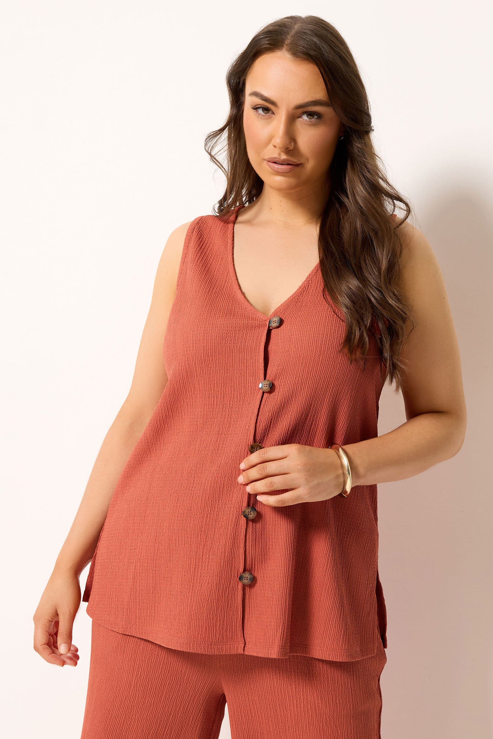 Yours Plus Size Orange Textured Waistcoat