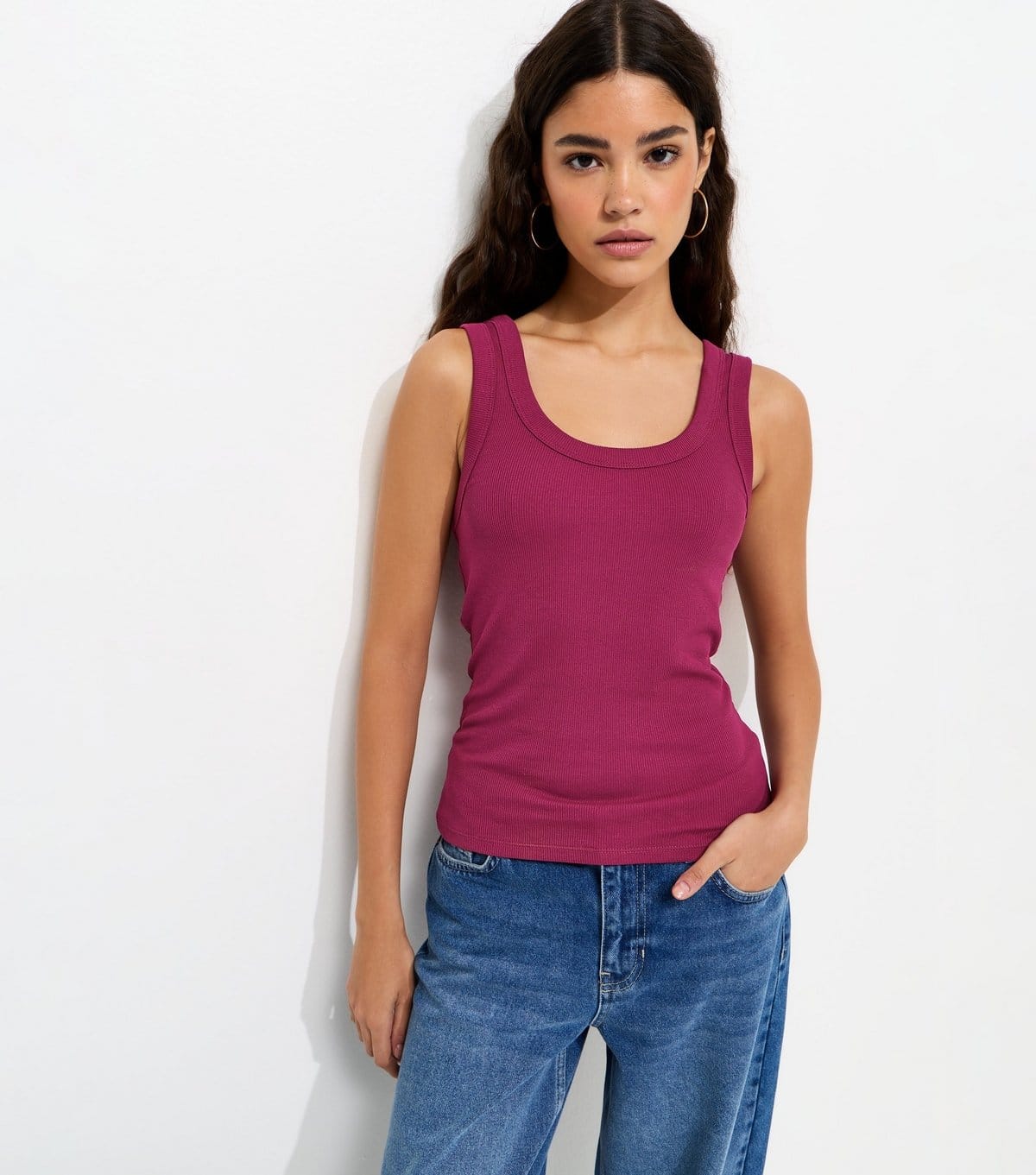 New Look Plum Ribbed Jersey Scoop Vest Top