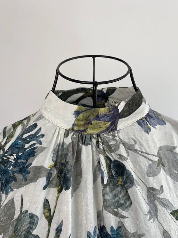 Next White Tropical Floral Print High Neck Blouse Size 12