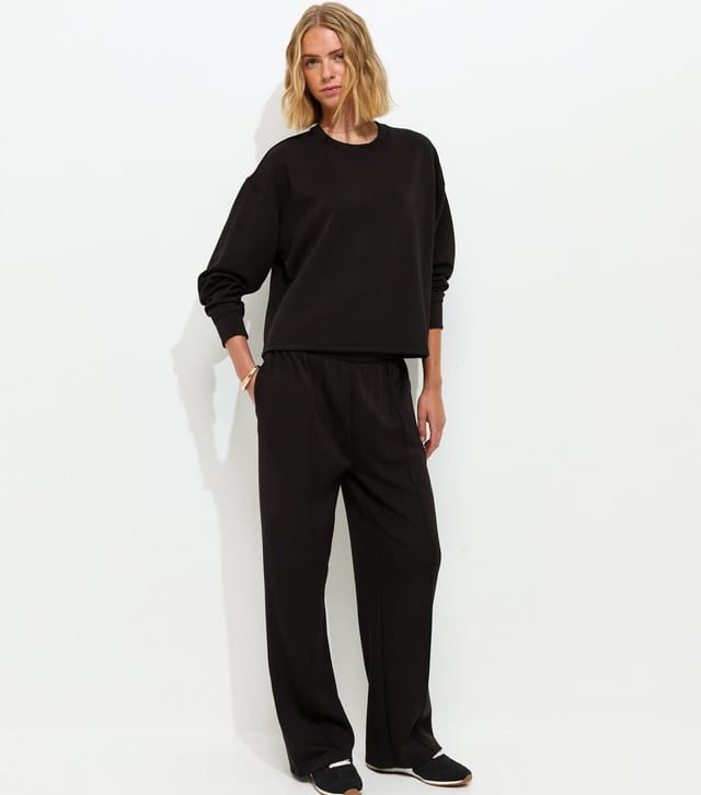 New Look Women's Premium Black Elasticated Waist Wide Leg Joggers New Look - 2