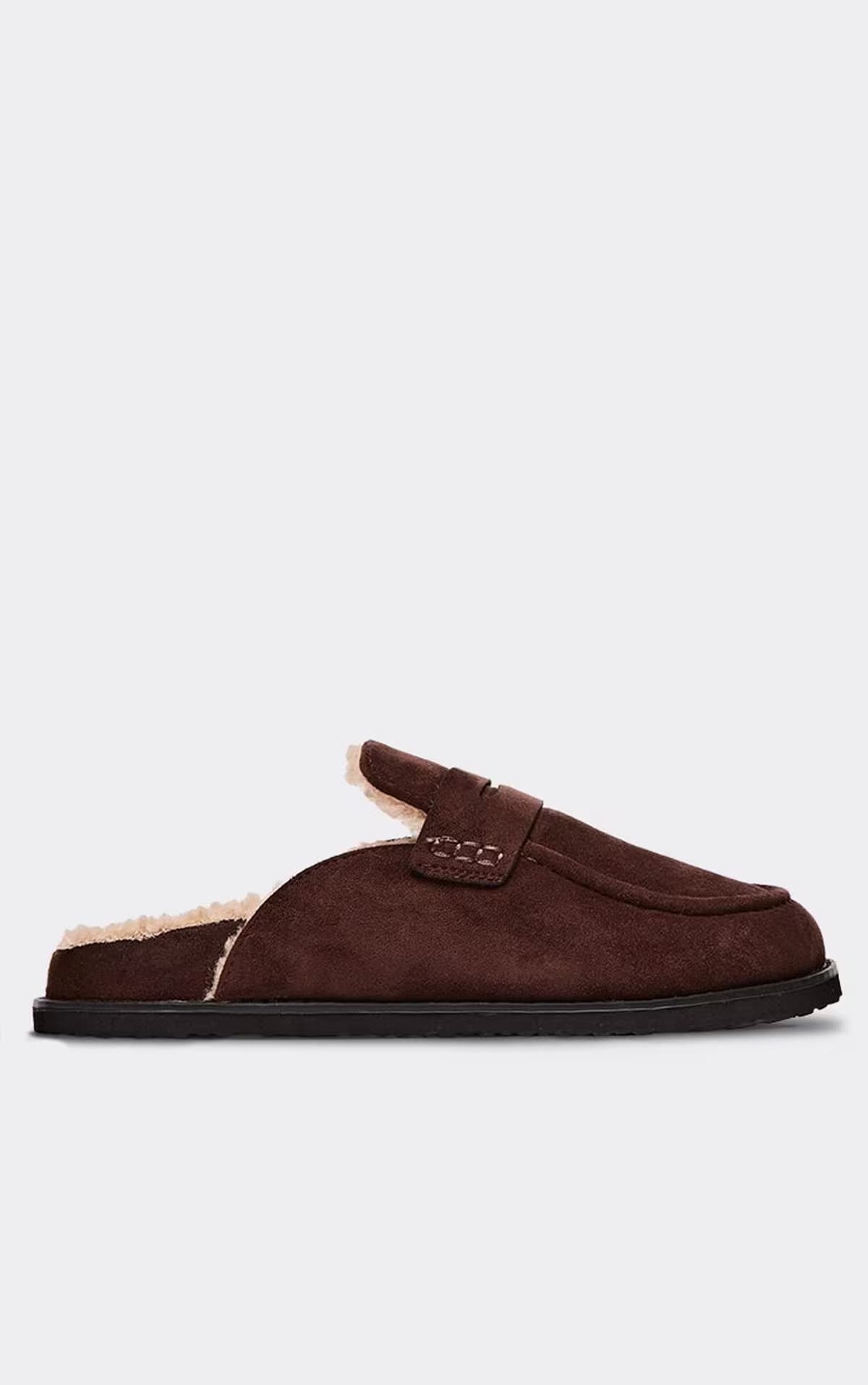 EGO Morrow Faux Fur Lining Closed Toe Mule In Brown Faux Suede, Women's Size UK 3