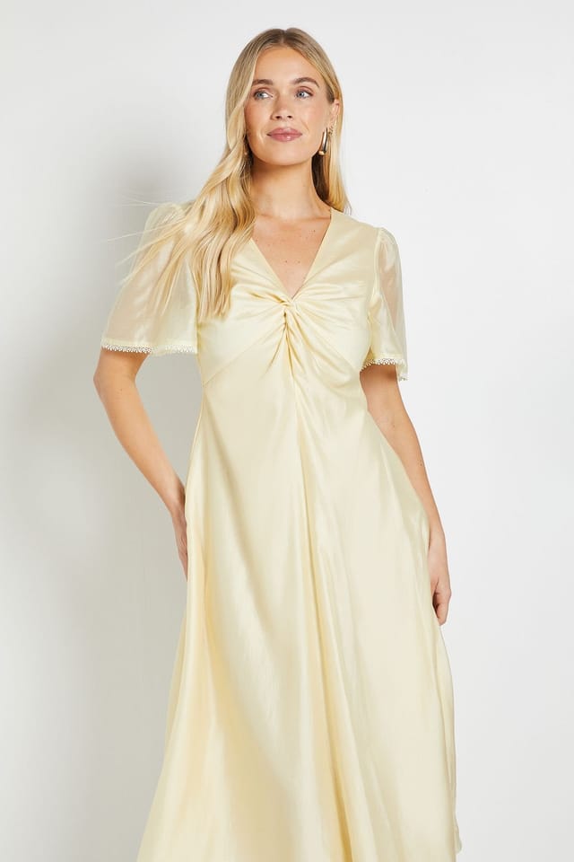Wallis Wallis Women's Petite Tencel Twist Midi Dress in Yellow - 2