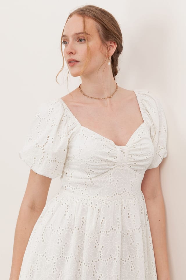 Lovedrobe Lovedrobe Women's Short Sleeve Sweetheart Neck Bow Detail Mini Dress in Cream - 3