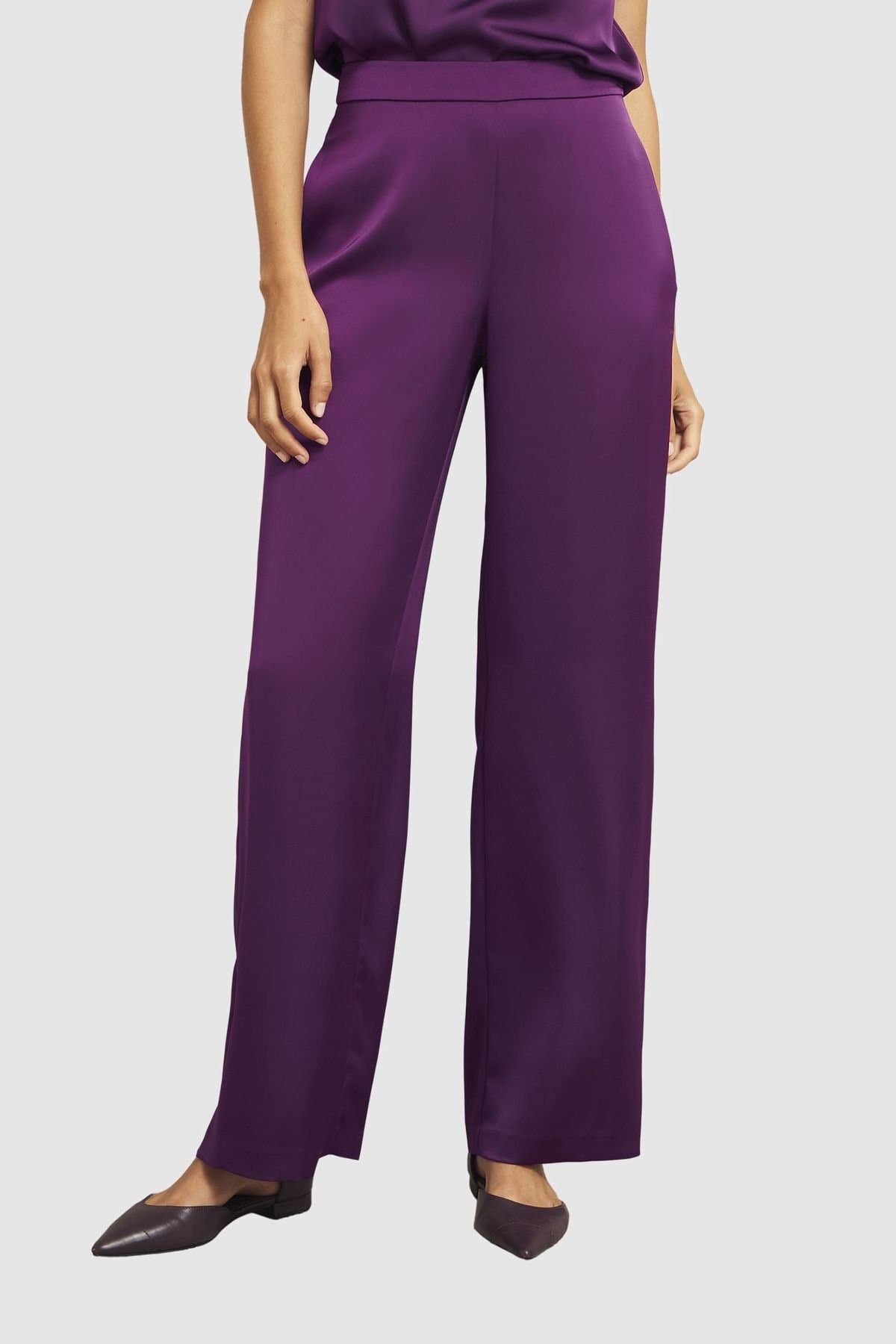 Hobbs London Hobbs London Women's Judith Satin High Waisted Trousers in Grape