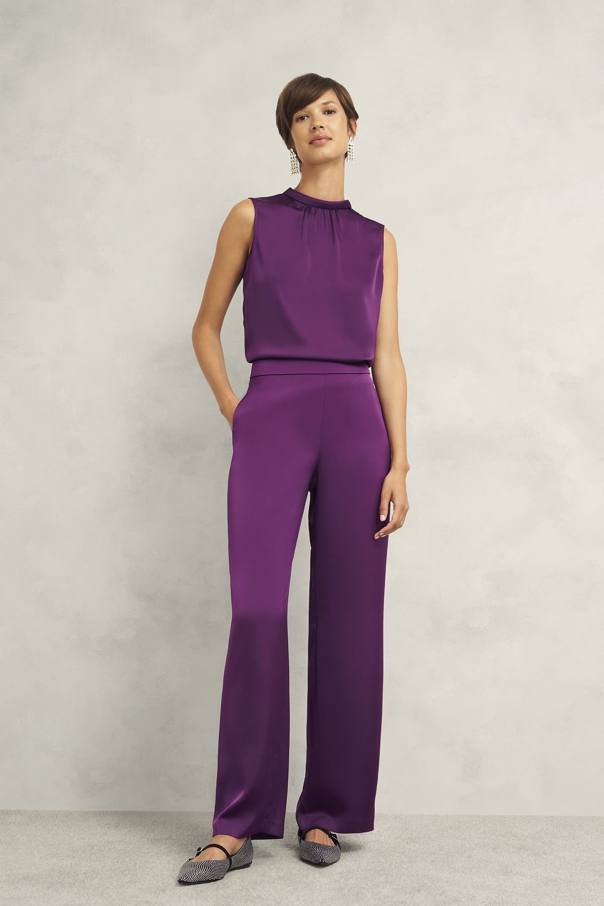 Hobbs London Hobbs London Women's Judith Satin High Waisted Trousers in Grape - 3