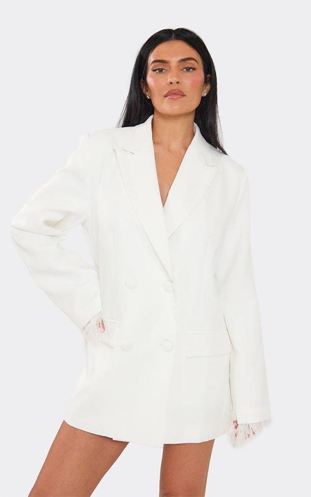 EGO Oversized Pocket Detail Blazer In Ivory, Women's Size UK 6 - 2