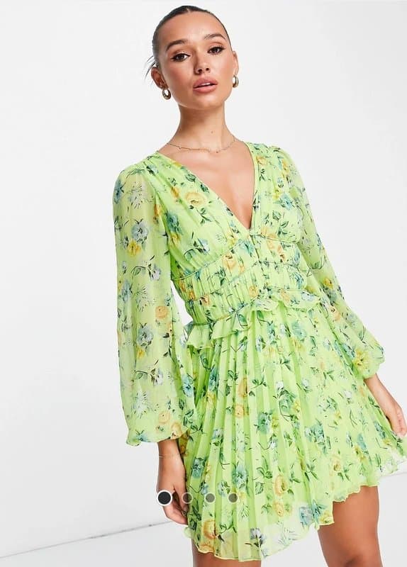 ASOS Button through ruched waist pleated mini dress