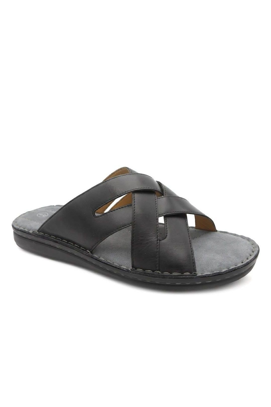 Pavers Pavers Men's Leather Cushioned Slip On Sandals in Black - 1